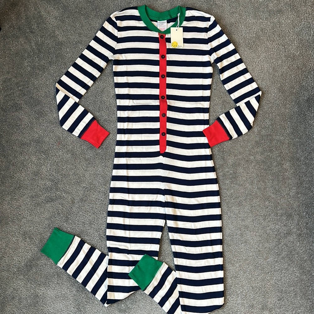 Mini Boden Boys’ Navy Striped Cozy Sleep All-In-One Pajamas